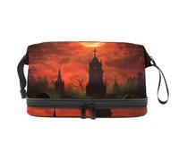 Red Moon Graveyard - Bolsa de cosméticos de doble capa para mujeres y niñas, neceser de viaje para maquillaje, práctica bolsa organizadora con compartimento para brochas, multicolor, 27x15x14