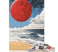 Red Moon Over Ocean Puzzles Imposible,desafío para Adultos Entretenimiento Creativo 1000 Piezas Obra De Arte De Juego De para Adultos Y Niños Mayores De 12 Años 1000pcs (38x26cm)