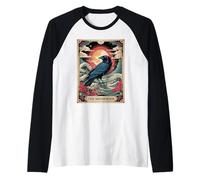 Red Moon Raven - Carta del Tarot del Mensajero Japonés Vintage Camiseta Manga Raglan