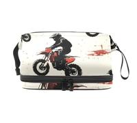 Red Motor Crossing - Neceser de doble capa para mujeres y niñas, neceser de viaje, bolsa organizadora de maquillaje con compartimento para cepillos, multicolor, 27x15x14 cm/10.6x5.9x5.5 in, Neceser