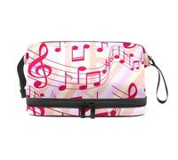 Red Music Noted and Clef - Bolsa de cosméticos de doble capa para mujeres y niñas, neceser de viaje para maquillaje, práctica bolsa organizadora con compartimento para brochas, multicolor, 27x15x14