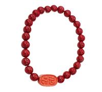 Red Natural Cinnabar Buena suerte Pulsera Feng Shui Riqueza Auspiciosa Posperidad Amuleto espiritual contra espíritus malignos Bienestar Bangle Bangle Elástico Regalo de cumpleaños para hombres