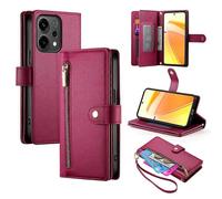 (Red) Nine Card-slot Zipper Wallet Bag Leather Phone Case For OPPO Reno14 Global / Reno14 F 5G