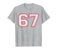 Red Number 67 Sports Player Jersey Fun Game Winner #67 Lucky Camiseta, Hombre, Gris Jaspeado, M