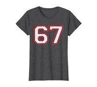 Red Number 67 Sports Player Jersey Fun Game Winner #67 Lucky Camiseta, Mujer, Jaspeado Oscuro, S