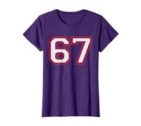 Red Number 67 Sports Player Jersey Fun Game Winner #67 Lucky Camiseta, Mujer, Morado, S