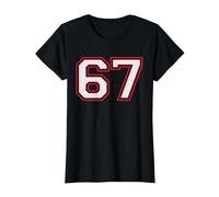 Red Number 67 Sports Player Jersey Fun Game Winner #67 Lucky Camiseta, Mujer, Negro, S