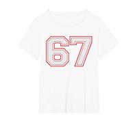 Red Number 67 Sports Player Jersey Fun Game Winner #67 Lucky Camiseta, Mujer Tallas Grandes, Blanco, 4XL Grande