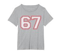 Red Number 67 Sports Player Jersey Fun Game Winner #67 Lucky Camiseta, Mujer Tallas Grandes, Gris Jaspeado, 1XL Grande