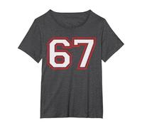 Red Number 67 Sports Player Jersey Fun Game Winner #67 Lucky Camiseta, Mujer Tallas Grandes, Jaspeado Oscuro, 1XL Grande
