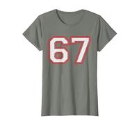 Red Number 67 Sports Player Jersey Fun Game Winner #67 Lucky Camiseta, Mujer, Verde Militar Jaspeado, 3XL