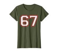 Red Number 67 Sports Player Jersey Fun Game Winner #67 Lucky Camiseta, Mujer, Verde Oliva, 3XL
