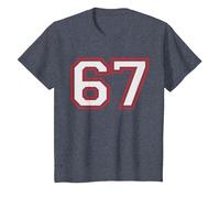 Red Number 67 Sports Player Jersey Fun Game Winner #67 Lucky Camiseta, Niños, Azul Jaspeado, 4 años