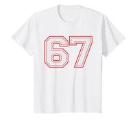 Red Number 67 Sports Player Jersey Fun Game Winner #67 Lucky Camiseta, Niños, Blanco, 4 años