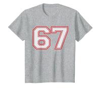 Red Number 67 Sports Player Jersey Fun Game Winner #67 Lucky Camiseta, Niños, Gris Jaspeado, 8 años