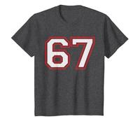 Red Number 67 Sports Player Jersey Fun Game Winner #67 Lucky Camiseta, Niños, Jaspeado Oscuro, 12 años