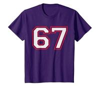 Red Number 67 Sports Player Jersey Fun Game Winner #67 Lucky Camiseta, Niños, Morado, 2 años