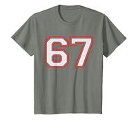 Red Number 67 Sports Player Jersey Fun Game Winner #67 Lucky Camiseta, Niños, Verde Militar Jaspeado, 3 años