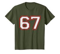 Red Number 67 Sports Player Jersey Fun Game Winner #67 Lucky Camiseta, Niños, Verde Oliva, 3 años
