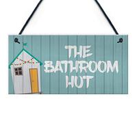 RED OCEAN Letrero náutico con texto en inglés "The BATHROOM HUT para baño, diseño de playa