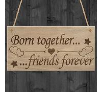 RED OCEAN Placa colgante con texto en inglés "Born Together Friends Forever Twins"