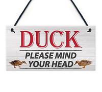 RED OCEAN Placa colgante con texto en inglés "DUCK! Please Mind Your Head Friendship Home Gift