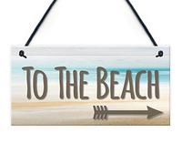 RED OCEAN Placa colgante con texto en inglés «To The Beach Arrow», diseño náutico de mar