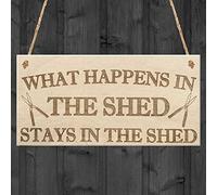 RED OCEAN Placa colgante de jardín con texto en inglés «What Happens In The Shed Stays In The Shed»
