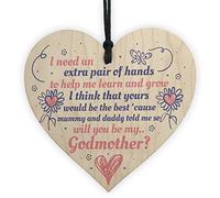 RED OCEAN Placa de madera en forma de corazón con texto en inglés "Will You Be My Godmother", para ahijada, ahijado, bautizo, pedir regalos para ella