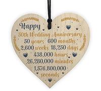 RED OCEAN Placa de regalo de 50 aniversario de boda, corazón de madera, con texto en inglés "Happy 50th Wedding Anniversary"