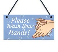 RED OCEAN Señal de salud y seguridad con texto en inglés "Please Wash Your Hands" para baño