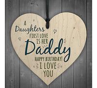 Red Ocean Tarjeta de felicitación de cumpleaños, diseño de corazón con texto en inglés First Love Daddy Dad