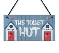 RED OCEAN The Toilet Hut - Letrero colgante con tema náutico de playa, para baño, decoración del hogar