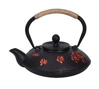 Red Oriental Cherry Pattern Classic Cast Iron Teapot Kettle, Copper Handle Beam Ergonomic Design, Straight Hook Spout Smooth Pouring Drinkware Tool for Tea Enthusiasts（0.9L ）