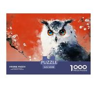 Red Owl with Blue Eyes 1000 Pcs Ökopapier Puzzle Black and White Owl Stressabbau Familienspiel Puzzles Als Wohnaccessoires 52x38cm/1000pcs