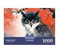 Red Owl with Blue Eyes 1000 Pcs Stabiler Karton Puzzle Black and White Owl Lebendige Bilder Kreatives Spiel Puzzles Für Erwachsene Und Kinder 52x38cm/1000pcs