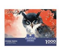 Red Owl with Blue Eyes 1000 Stück Premium-Karton Puzzle Black and White Owl Lebendige Bilder Familienspiel Puzzles Für Erwachsene Und Kinder 38x26cm/1000pcs