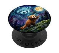 Red Panda Howling at The Moon Funny Parody Art PopSockets PopGrip Adhesivo
