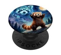 Red Panda Howling at The Moon Parody Night Sky Art PopSockets PopGrip Adhesivo