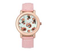 Red Panda - Reloj de pulsera para mujer, de cuarzo, con correa de piel, fácil de leer, elegante