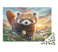 Red Panda Rompecabezas de Papel Grueso Panda Rojo en Prado al Amanecer, Pack Regalo Interactivo para Adultos Mayores 70x50cm/1000 Piezas
