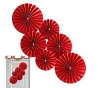 Red Paper Fan Flowers, 6X New Year Paper Fans Set, Decorative Paper Flower Backdrops, Wedding, Birthday Celebration Decorations, Perfect for Backdrops and Home Decor