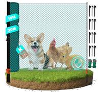 Red para Aves de Corral, 15m 20m 30m 50m X 1m, Valla de Malla Fina Verde con Postes y Piquetes, Cercado Portátil para Gallinas Pollos Mascotas, Protección Jardín Camping Exterior (15m)