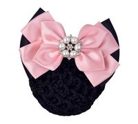 Red para moño de pelo para mujer, con diamantes de imitación, clip de lazo, lazo de satén, accesorios de peinado, color rosa claro