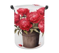Red Peonies in A Wooden Bucket - Cestas para la ropa sucia, impermeable, plegable, cesta de almacenamiento para ropa sucia, para sala de estar y baño