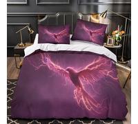Red Phoenix Flying in Deep Purple Lightning Storm Funda Nórdica Microfibra Impresión 3D Juego De Ropa De Cama Funda Y Fundas De Almohada para Niñas Y Niños Super King(260x220cm)