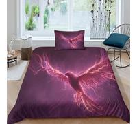 Red Phoenix Flying in Deep Purple Lightning Storm Juego De Cama 3 Piezas,3D Impresión,Microfibra Funda Nórdica Funda De Almohada para Niñas Y Niños Single(135x200cm)