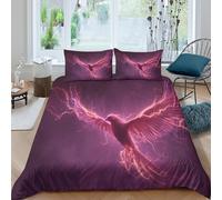 Red Phoenix Flying in Deep Purple Lightning Storm Juego De Ropa De Cama Funda De Edredón Impresión En 3D,3 Piezas Microfibra Suave King(220x240cm)