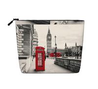 Red Phone Booth London Street - Bolsa de cosméticos con cremallera de gran capacidad, bolsa de viaje de cáñamo falso, organizador de uso diario para mujer