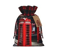 Red Phone Booth London Street Patchwork - Bolsa de regalo de arpillera con cordón, bolsa de regalo de tela artística, perfecta para ocasiones festivas